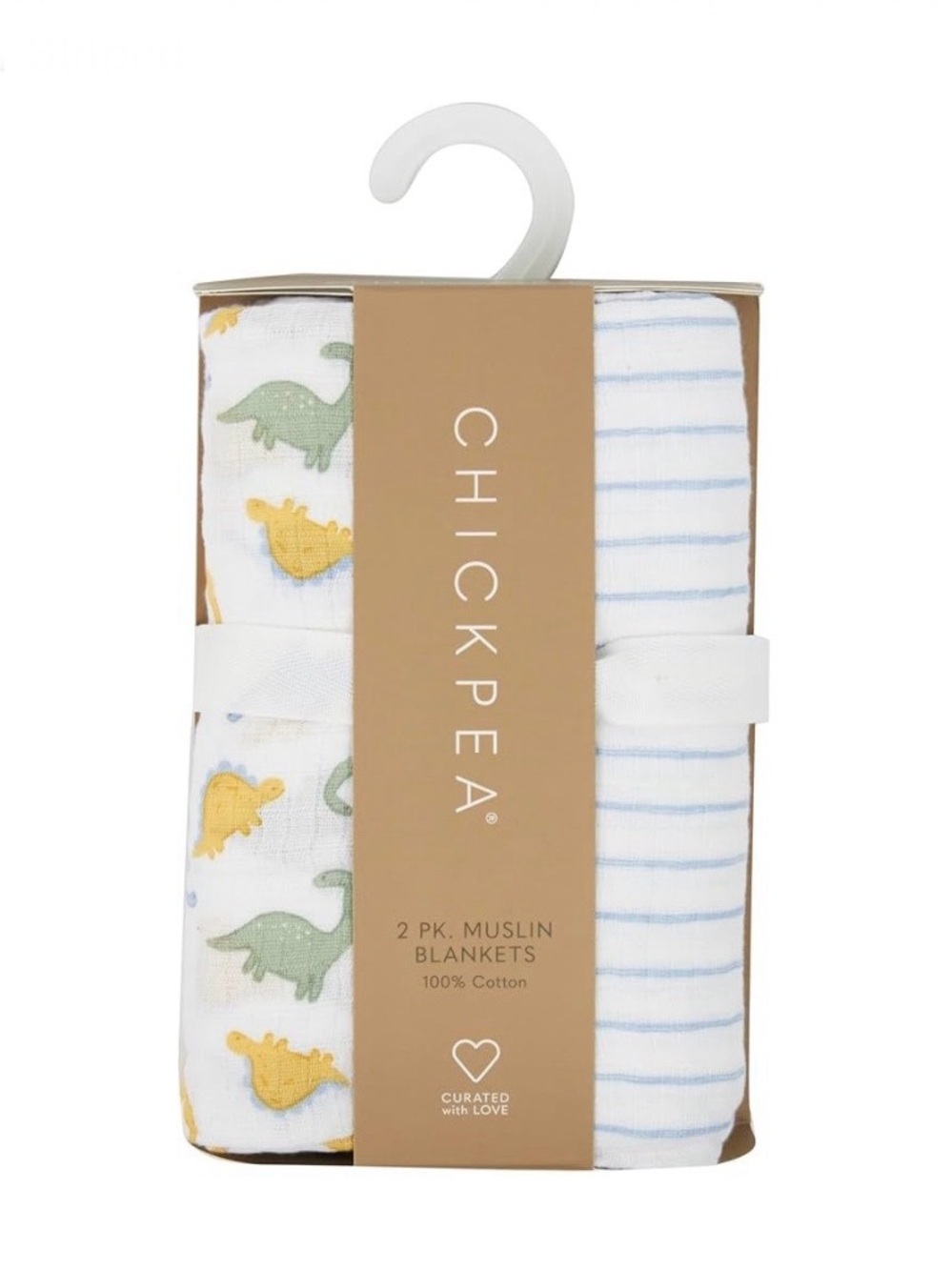 Chick Pea Baby Boy Muslin Blankets - Dinosaur Print & Blue Stripe Print